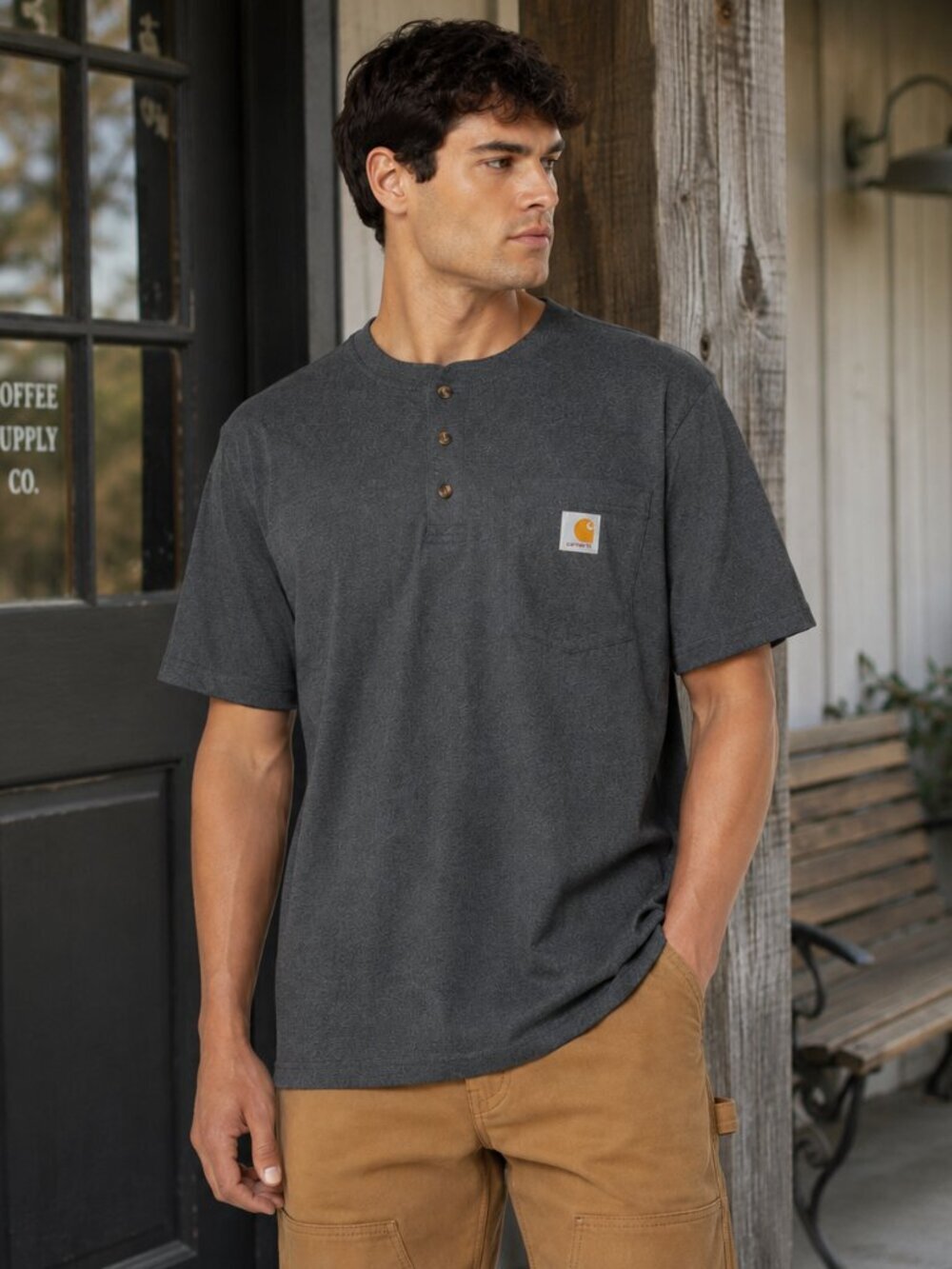 NWT Carhartt K84 Loose Fit Henley Pocket Tee Gray Workwear Shirt Men S